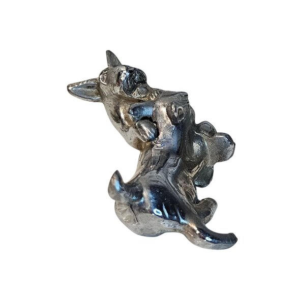Vintage Chrome Scottie Dogs Playing Figurine 2.25" Collectible Desk Ornament Art - Picture 2 of 8